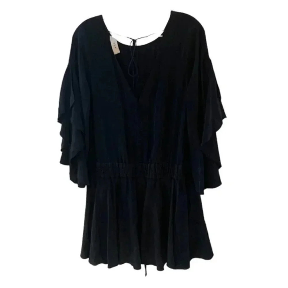 A.L.C. Cannon Draped-sleeves Silk Mini Dress In Midnight 10 - Picture 7 of 14